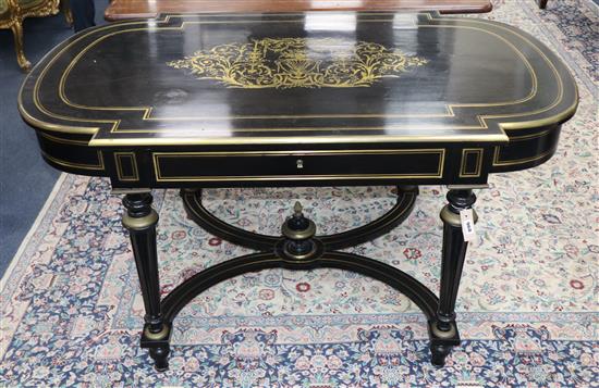A Victorian ebonised and cut brass inlaid centre table W.134cm
